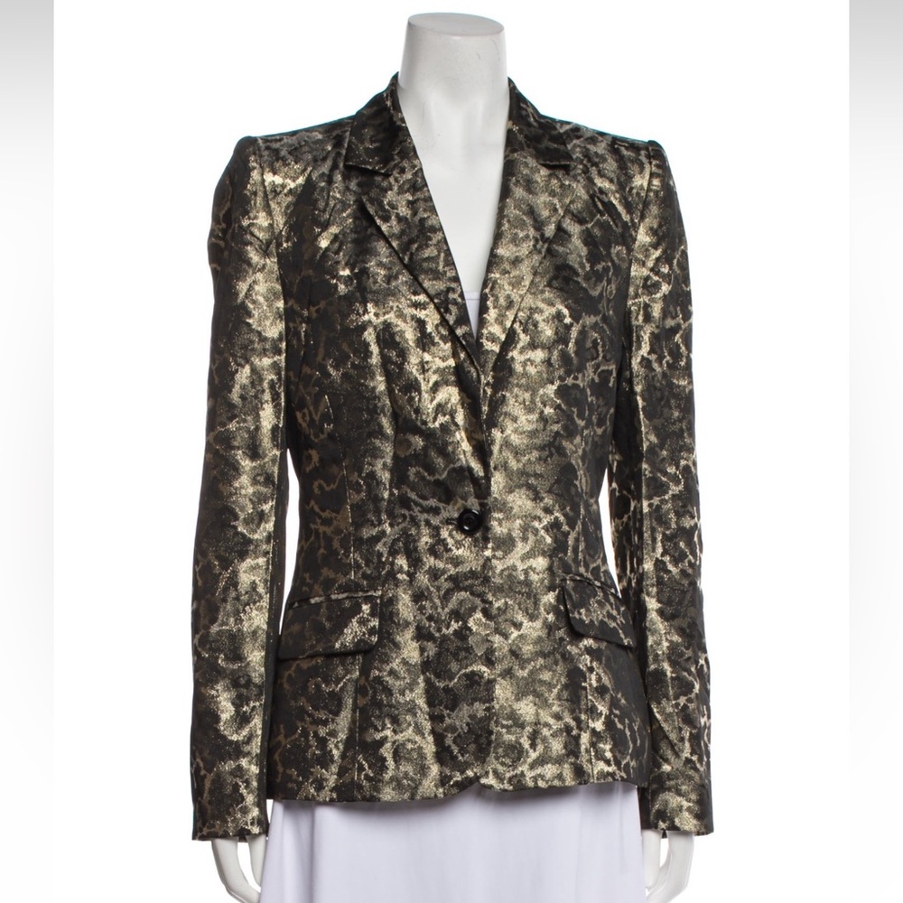 Alice + Olivia Gold Black Metallic Blazer L